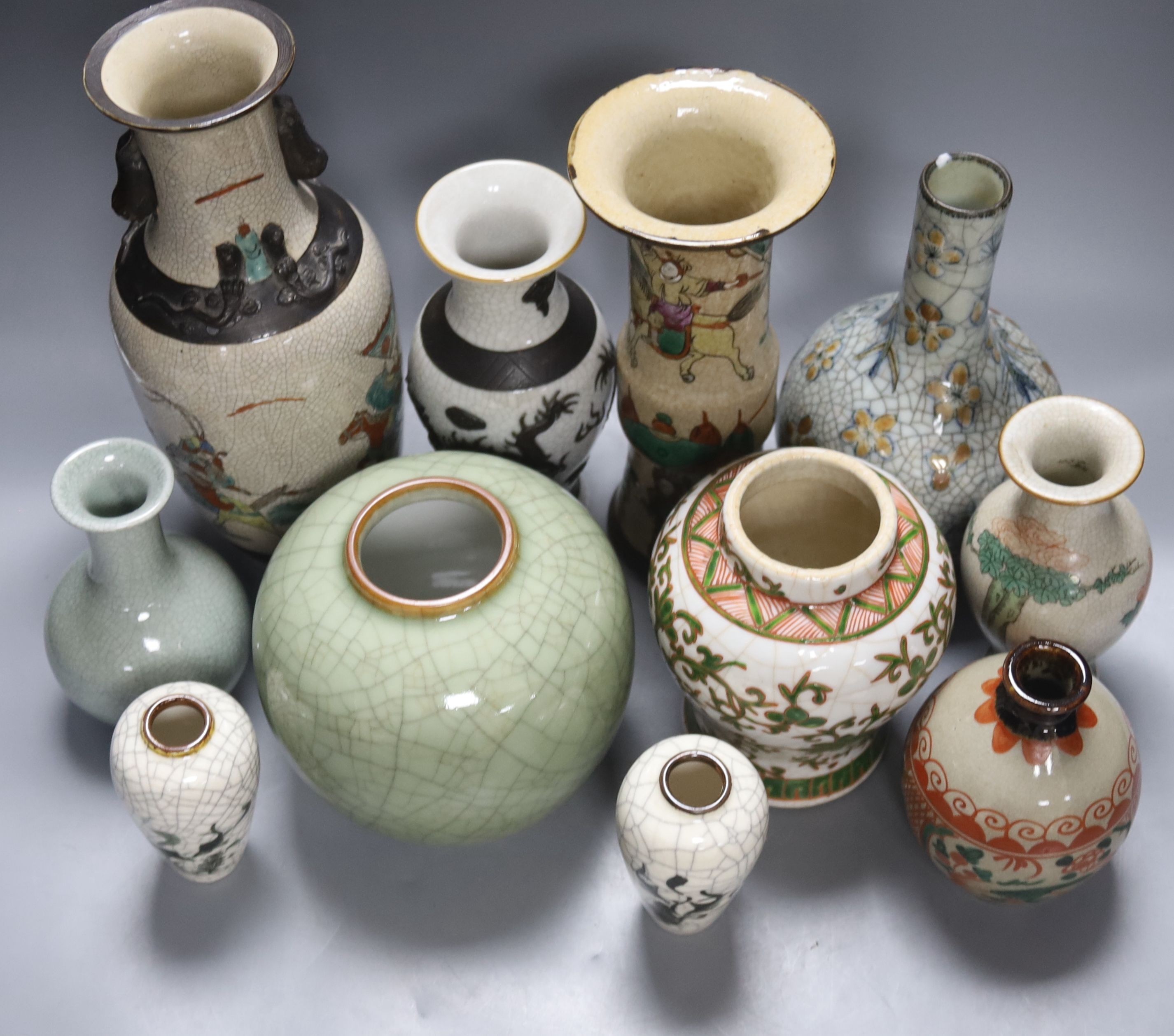 A group of 19th/20th century Chinese crackle glaze vases, tallest 30 cms high.